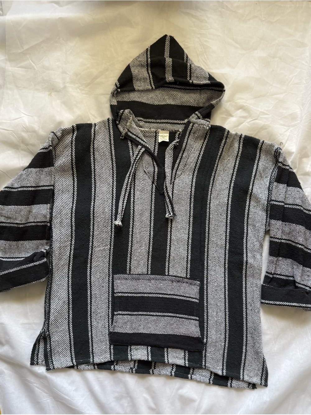 Source Unknown Black & Gray Striped Hooded Baja Pullover